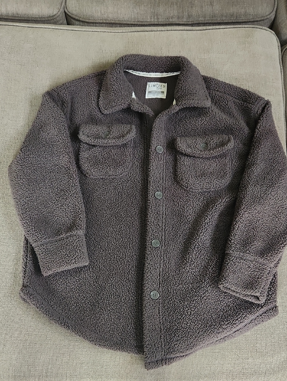 Plush Sherpa Button-Up Shacket in Deep Charcoal